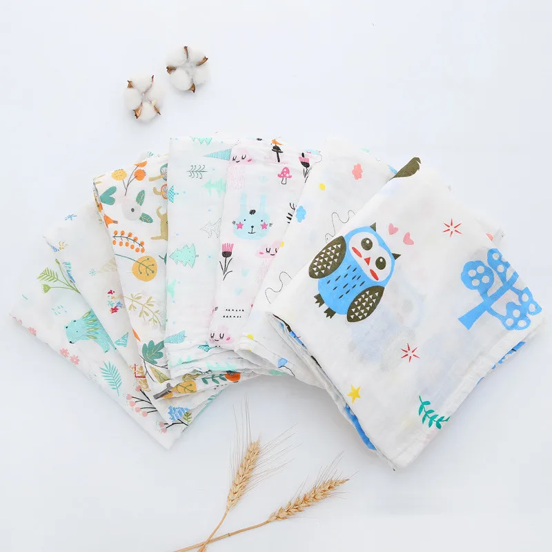 

2 layers Newborn Muslin Baby Receiving Blankets Infant Soft Swaddle Wrap Organic Cotton Baby Bedding Bath Towel Blanket