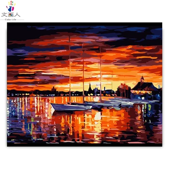 

seascape abstract sunrise series diy digital painting coloring by numbers on canvas artwork hand-painted for living room decor