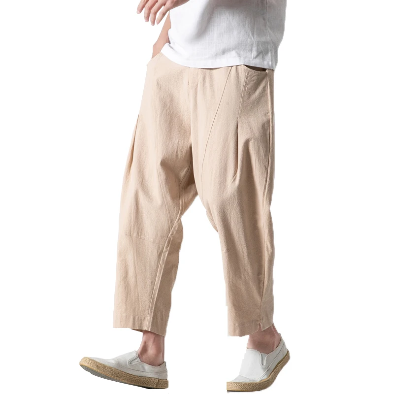

2019 Mens Casual Linen Harem Pants Men HipHop Drop Pants Men Joggers Male Pantalones Hombre Ankle-Length Pants Loose Streetwear