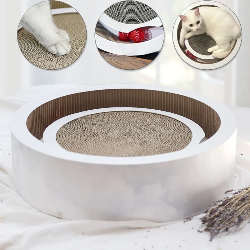 

high quality Double-sided Kraft Corrugated Round Cat Scratch Board Corrugated Paper Puzzle Cat Pet Toy cat bed With 2 Balls