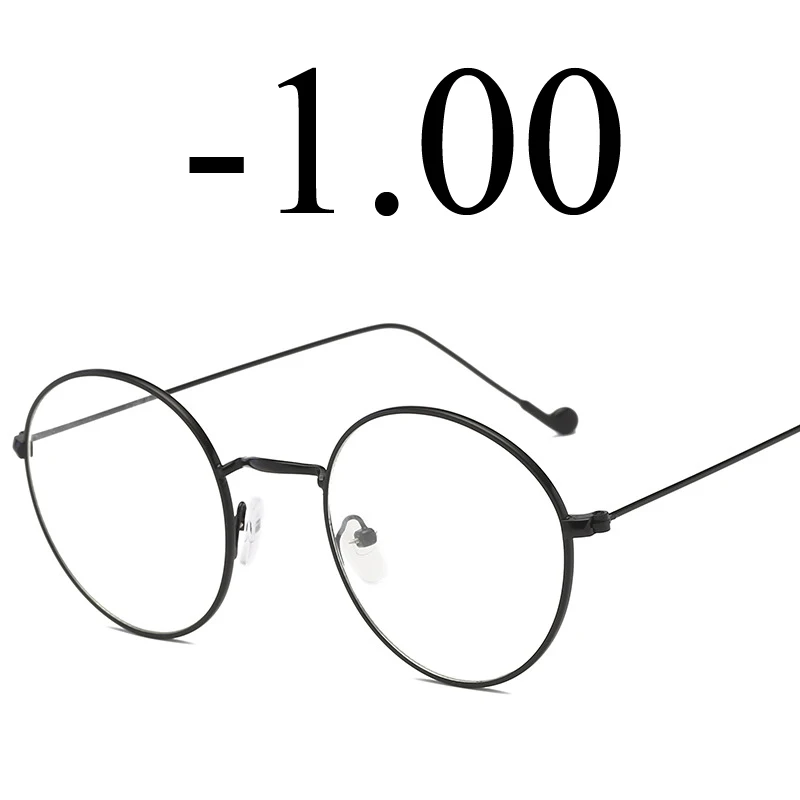 Elbru металлические круглые очки для близорукости, оправа унисекс, очки для близорукости для женщин и мужчин, ретро диоптрий для близорукости-0,5-4,0 - Цвет оправы: Black -1.00