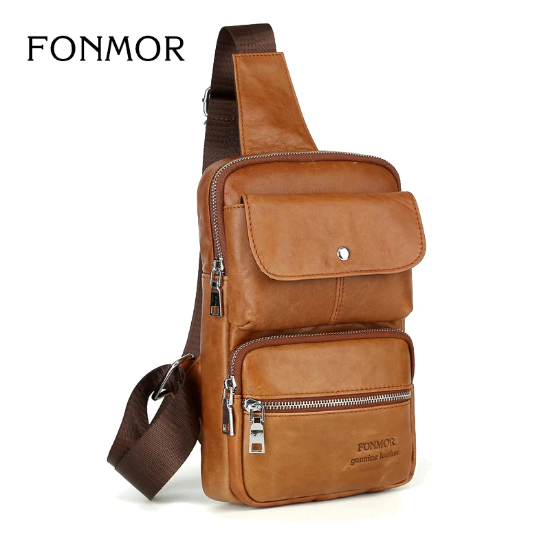 Brand Genuine Leather Mens Chest Pack Sling Bag Shoulder Bags Men Messenger Crossbody Bag for ...