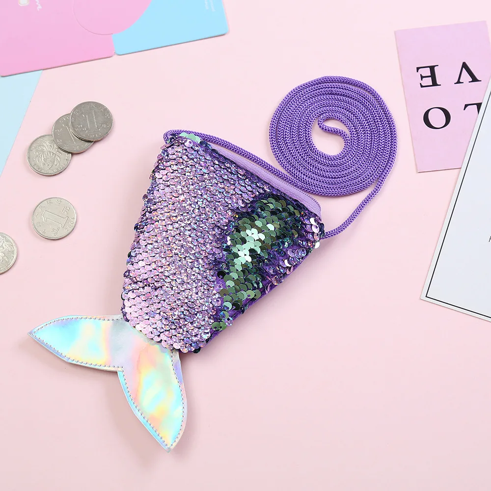 Emmaaby/Модная милая сумка-кошелек для девочек с разноцветными блестками и блестящим хвостом в стиле русалки - Цвет: B