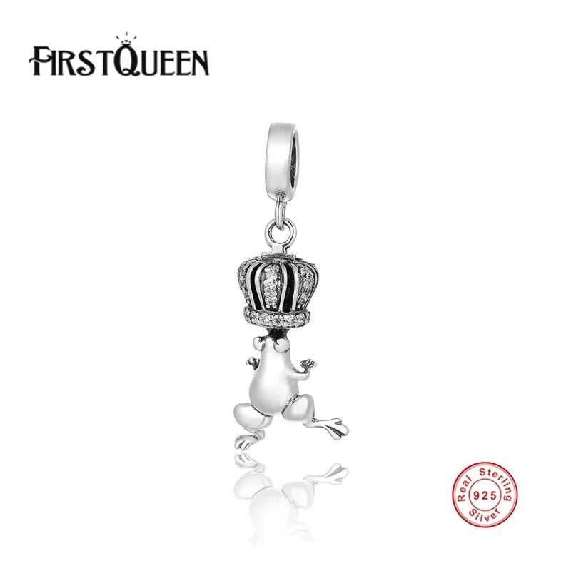 

FirstQueen 925 Silver Frog Prince With Royal Crown Charm Pendants Fits Most Popular European Bracelets Bangles