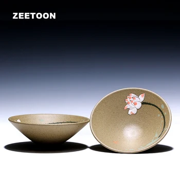 

50ml Authentic Yixing Teacup Zisha Purple Clay Master Cup Kung Fu Tea Bowl Hand Painted Lotus Bamboo Hat Cup Creative Home Decor