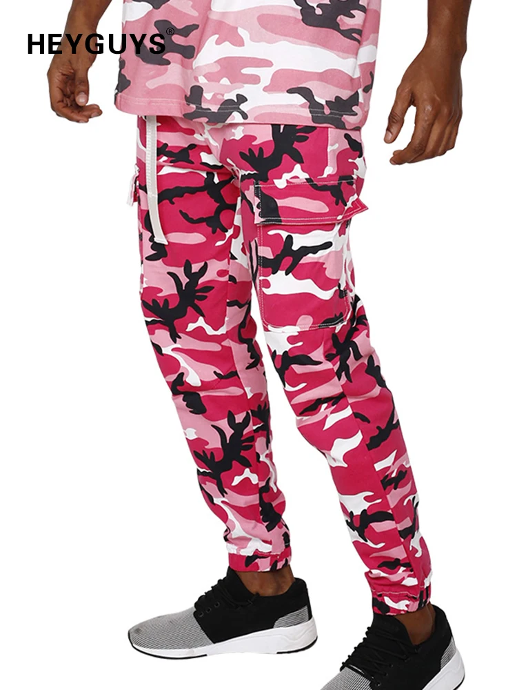 

HEYGUYS 2018 fashion pants men pink yellow camouflage pants men brand street wear fashion high quality US size