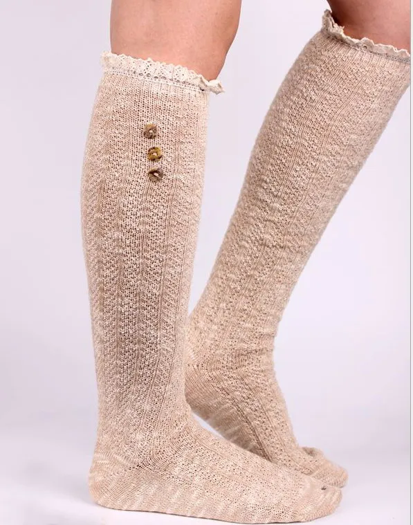 

2016 Women Button Lace stockings boot cuff Leg Warmers Foot boot cuff lace knit leg warmer Western style 10pair/lot #3969