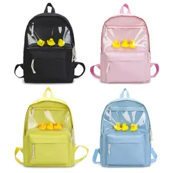 Холст студент рюкзак школы прозрачный для девочек школьная сумка рюкзак с утка игрушка школьные сумки