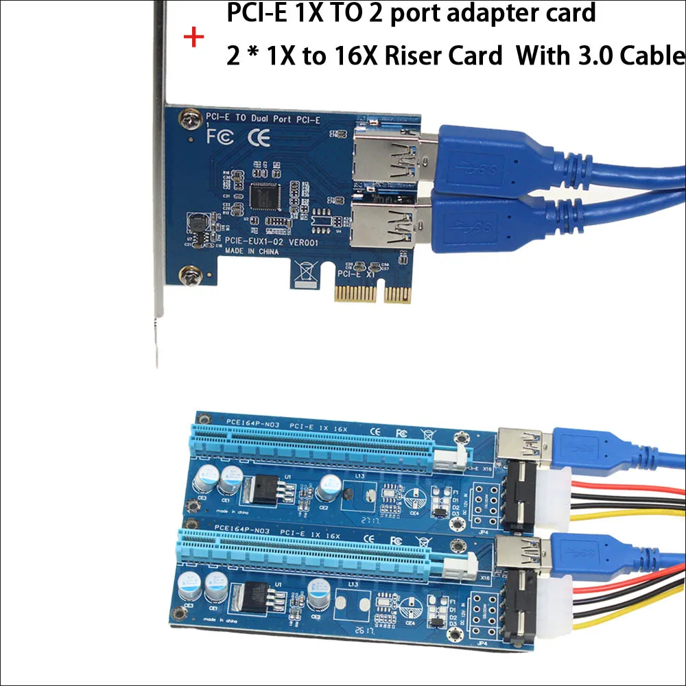 PCIe Riser Card от 1 до 2 PCI-E 1X до PCI-E 16X слот с USB 3,0 кабель питания Майнинг адаптер конвейер для биткоина - Цвет: Белый