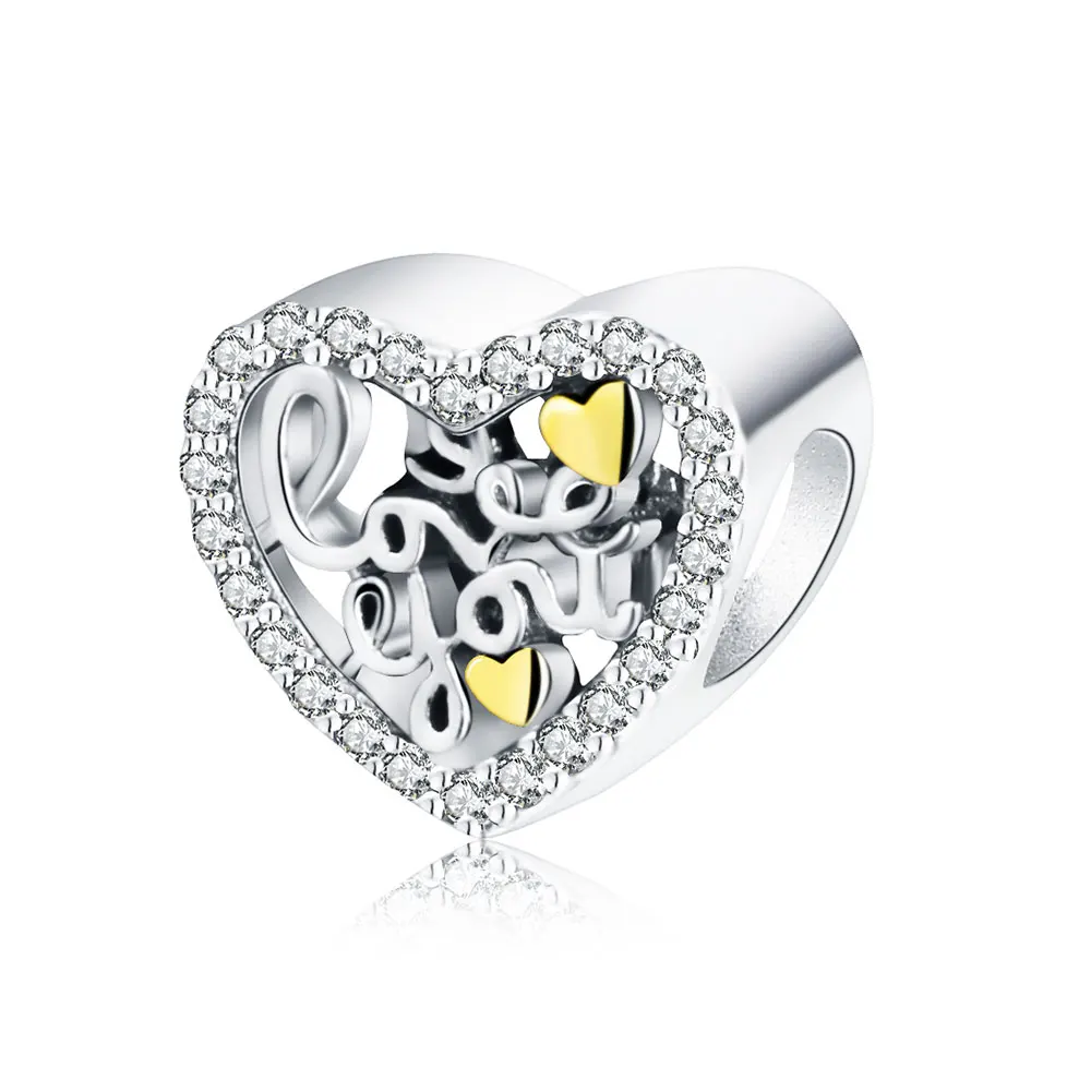 Fit Original Pandora Charm Bracelet 925 Sterling Silver Love You Heart Charm Bead 2019 Valentine