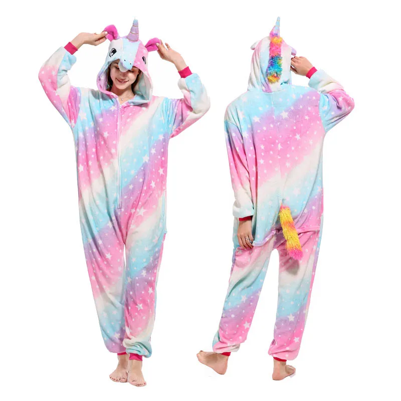 

2019 Unisex Adult Women Pajamas Unicorn Pyjama Animal Pajama Sets Cartoon Sleepwear Winter Hooded Homewear Pikachu Bat
