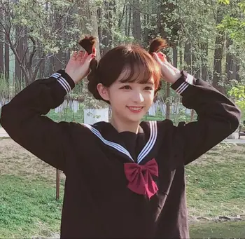 

TR Japanese JK Sets School Uniform Girls BLACK WHITE 3 LINE High School Women Novelty Sailor Suits Yankee Girl Uniform JKL028