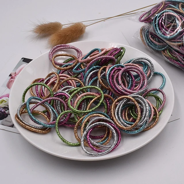 100PCS/Lot Lovely Children Rainbow Mini 3cm Elastic Hair Band Headband Scrunchie Pack Hair Accessories For Girls Kid Ponytail 6