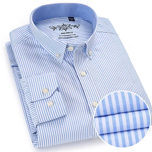 Мужская полосатая оксфордская рубашка на пуговицах с длинным рукавом, с левым нагрудным карманом, качественные Смарт повседневные классические клетчатые рубашки - Цвет: 1006-18