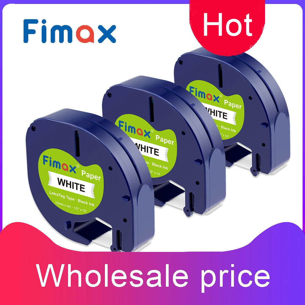 

Fimax 3Pcs 91200 Letratag Tape Compatible for DYMO Label Printers Black on White 91330 91220 91201 91202 91203 12267 18771 18769
