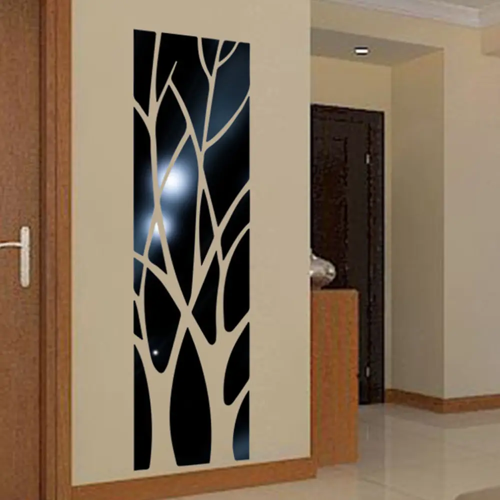 Акриловая 3D ветка зеркальная Серебристая золотистая черная наклейка на стену для гостиной, столовой, дерева, крыльца, ТВ, фоновая настенная декорация для дома