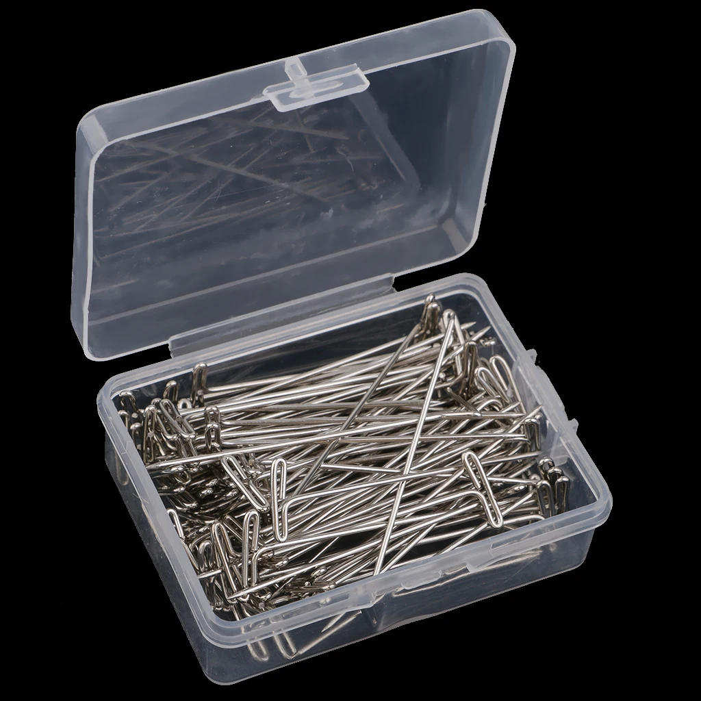 100pcs/Box Wig T Pins for Holding Wigs Silver 6 Sizes T-pins Styling Tools Wig Display Hair Extensions Hook Needles Clips Pin