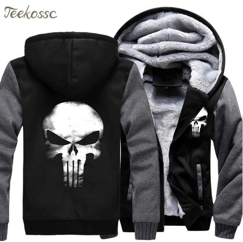 Skull Hoodies Men Swag Hooded Sweatshirt 2019 New Brand Winter Thick Warm Fleece Harajuku Hip Hop Streetwear Cool Sportswear