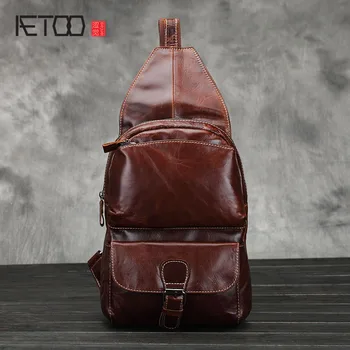 

AETOO New oil wax skin men's chest bag head layer of leather men leisure shoulder bag Messenger bag vintage