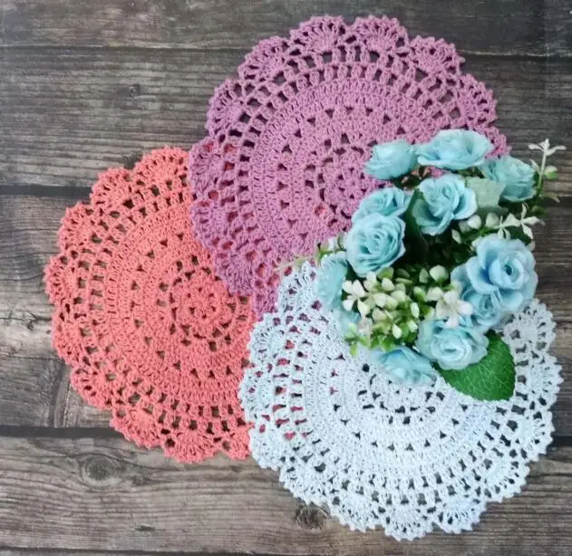 

Luxury Placemats Cup Pad Mug Coasters Table Mat Cotton Crochet Doilies Place Mats 20cm Round Placemat Kitchen Pad Home Decor