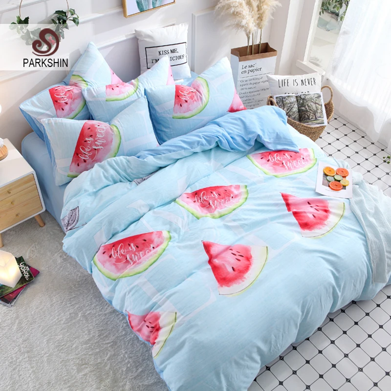 

ParkShin Watermelon Blue Bedding Set Soft Duvet Cover Bedspread Pillowcase Single Double Queen King Size Adult kids Bed Linens