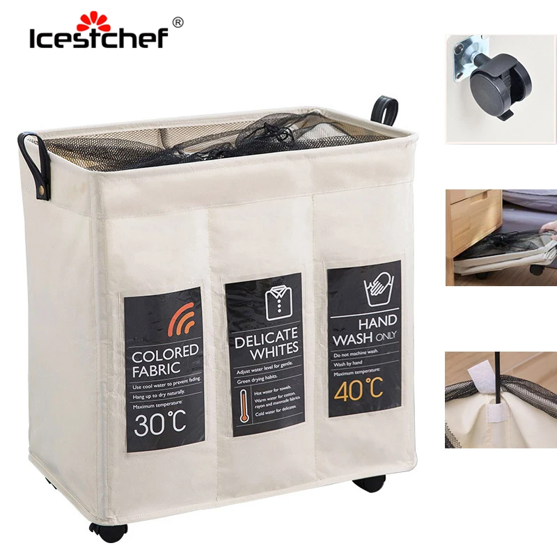 

ICESTCHEF 600D Oxford Waterproof Laundry Basket With Wheels Collapsible Hamper Laundry Basket Dirty Clothes Washing Bag