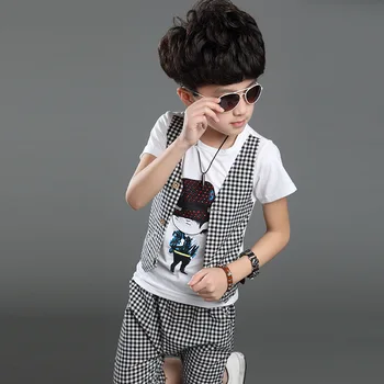 

Children Clothing Cotton Baby Boys Clothing Sets Children Vest Fake Two Jacket Tops + Shorts Kids Formal Teenages Clothes Suits