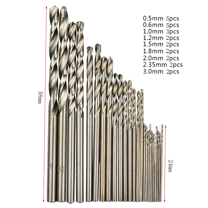 25 шт Hss микро спиральные сверла набор 0,5 мм~ 3 мм Высокоскоростная сталь Деревообработка PCB Мини дрель ювелирные изделия инструменты дремель Биты