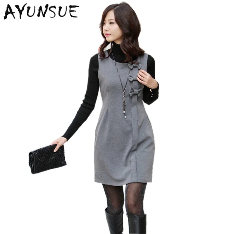 

Women autumn winter wool dress S-4XL 2019 new arrival fashion vintage elegant solid straight sleeveless plus size dresses S1262