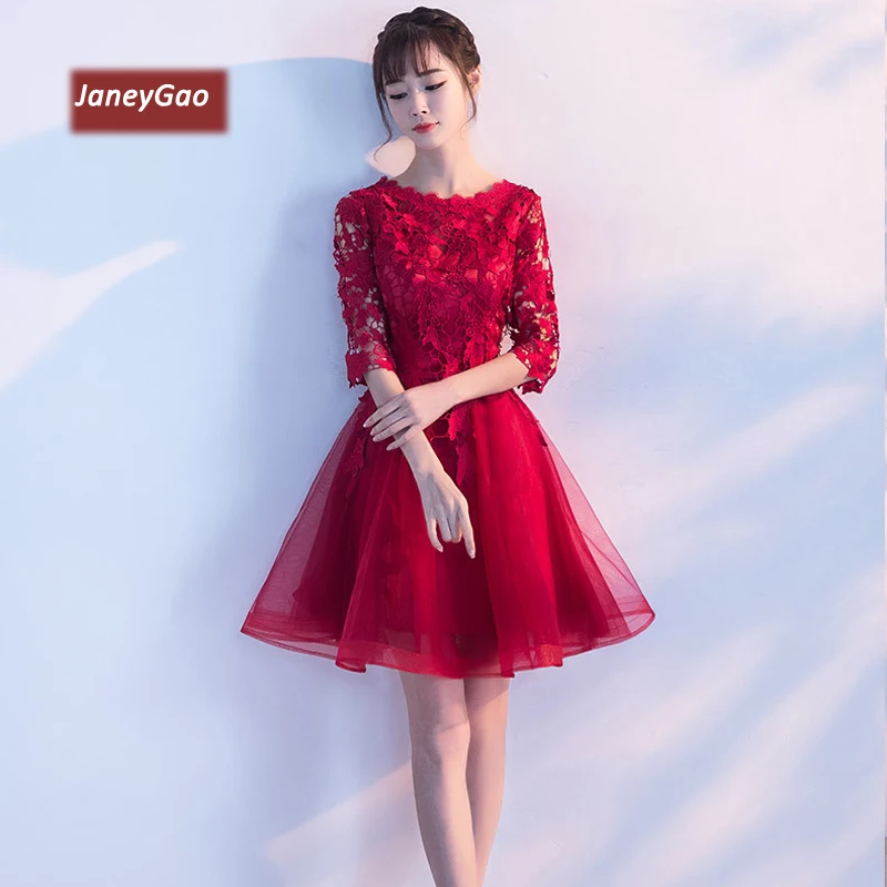 

JaneyGao Short Prom Dresses 2019 Women Elegant Formal Evening Gown Wine Red Lace Special Occasion Party Dresses Robe De Soiree