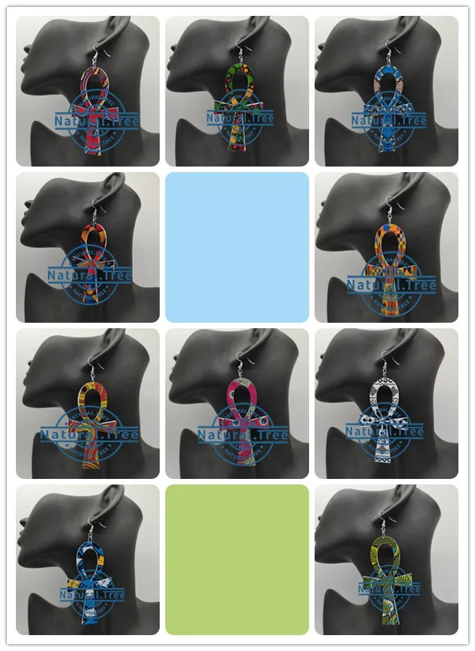 

Newest Printing Ankh Wooden Earrings can mixed 10 colors