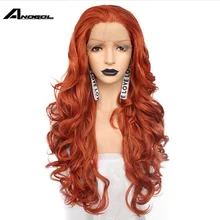 Anogol часть длинный волнистый медный красный высокая температура термостойкие волокна блонд синтетический парик на кружеве для женщин