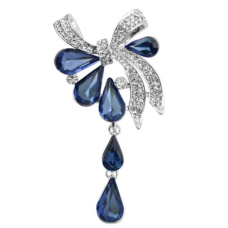 

New Arrival 2016 ladies brooches Crystal Waterdrop Bow-knot Brooches for women wedding and party jewelry hijab pins