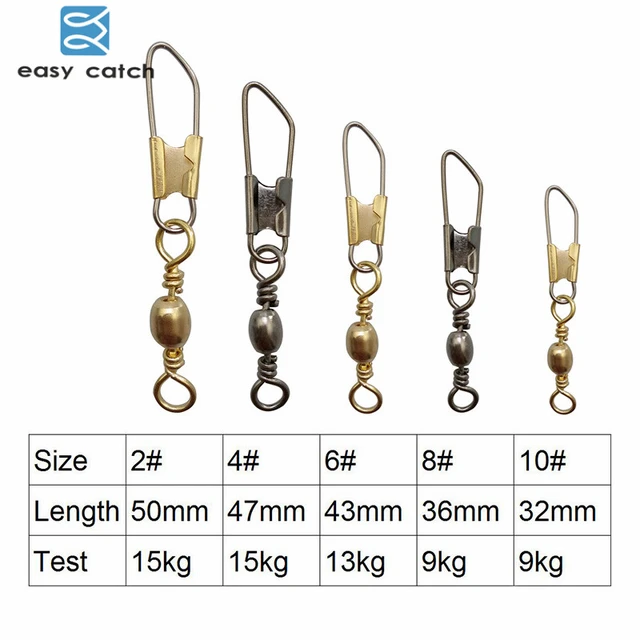 Easy Catch 20pcs Barrel Fishing Swivel With Safety Snap Gold Black