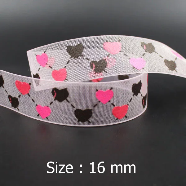

[IuBuFiGo] 5/8" (16mm) Fancy Love Organza Printed Ribbons Sheer Gift Packing Ribbon 100yard/lot Free shipping