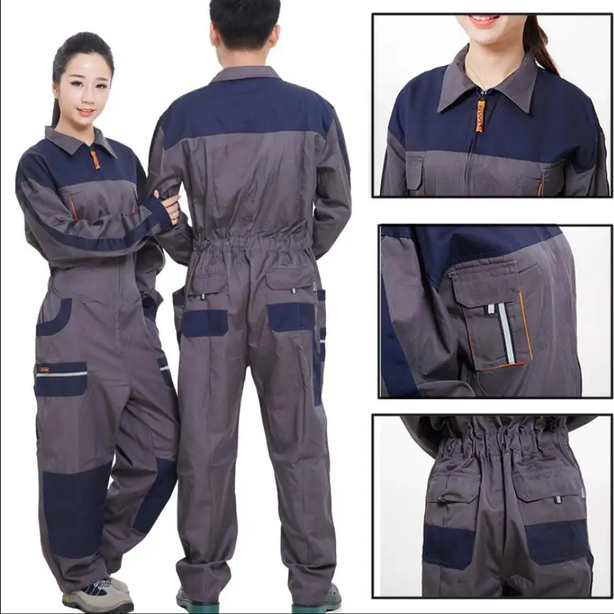 gray splice S-5XL комбинезоны для девочек для мужчин форма авто-ремонт машины ремонт пыли костюмы комбинезон плюс размеры ремонтник ремень рабочих - Цвет: gray splice