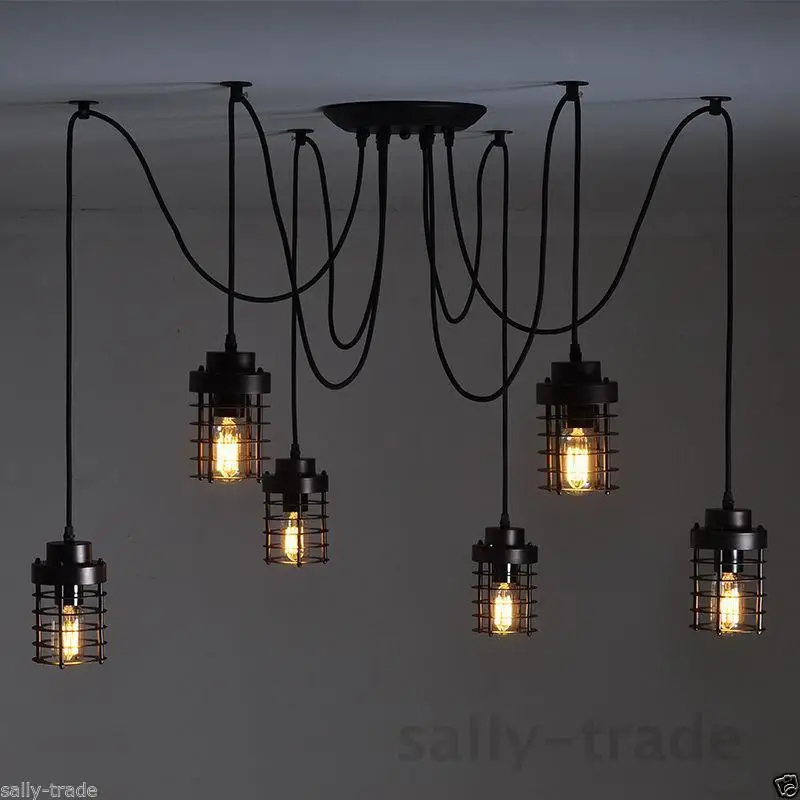 6 Head Retro Industrial Edison Ceiling Light Chandeliers Pendant Lamps