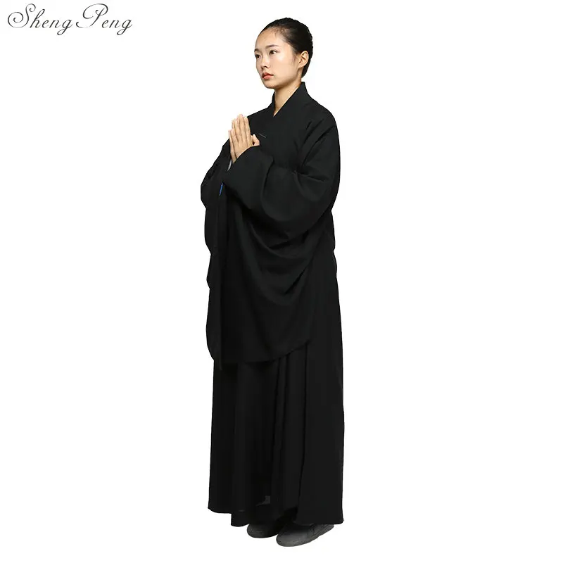Женская, одноцветная одеяния буддийских монахов форма для боевых искусств Униформа для дам традиционная китайская одежда с длинными рукавами Q265