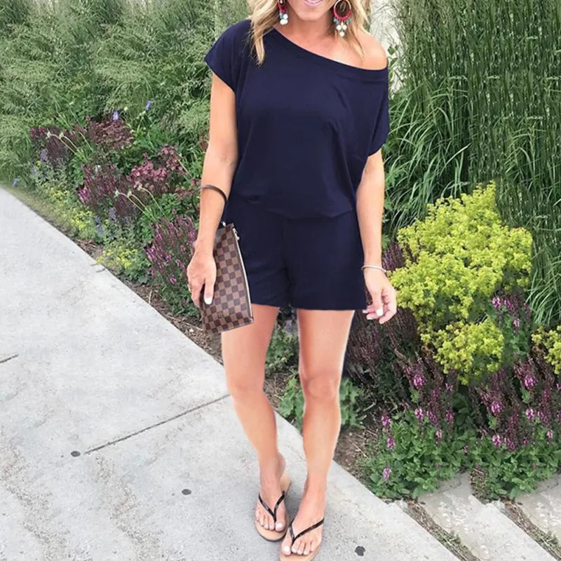 Sexy Off Shoulder Solid Playsuits Summer Casual Short Sleeve Playsuit Women Rompers Shorts 2019 New Fashion Women Clothing Sexy Off Shoulder Solid Playsuits Summer Casual Short Sleeve Playsuit Women Rompers Shorts 2019 New Fashion Women Clothing