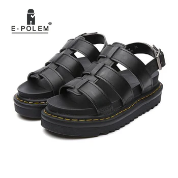 

Designer Women Open Toe Pumps Genuine Leather Flatform Strap Sandals Black/White Ladies Slingback Harajuku Sandal Shoes