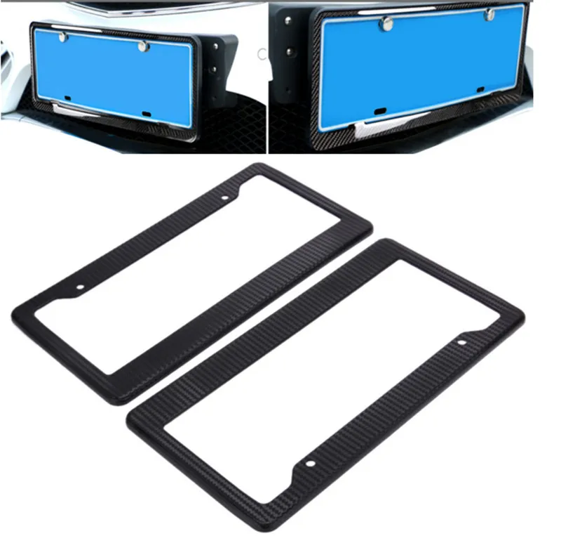 2Pcs USA Canada Carbon Fiber Pattern ABS Car License Plate Frames Tag