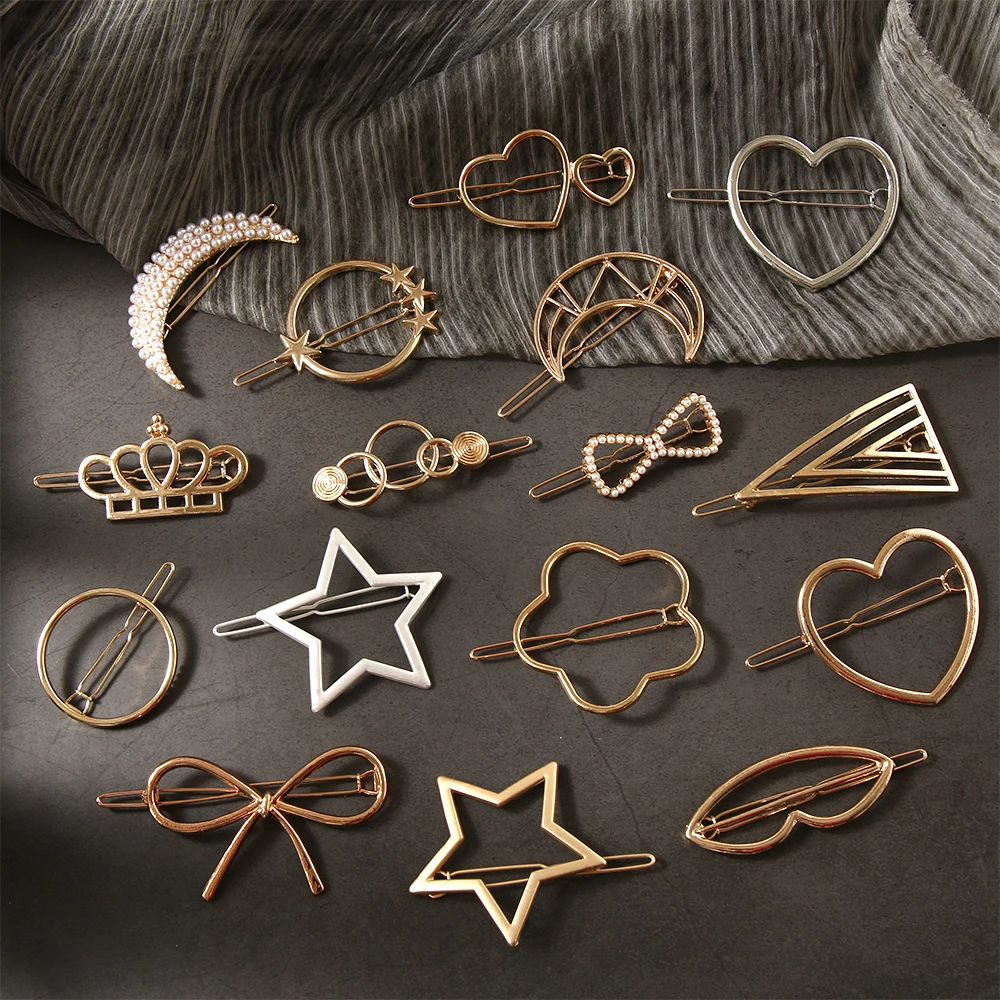 

1Pcs Fashion Women Hair Accessories Triangle Hair Clip Geometric Alloy Hairpin Moon Circle Hairgrip Barrette Girls Hair Styling