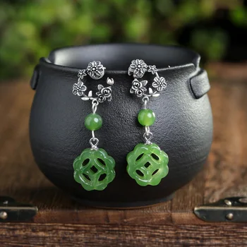 

L&P Chinese Style Earrings Ceramic Jasper Ethnic Jewelry Exquisite Real 925 Sterling Silver Earrings Women Earrings Fine Earring