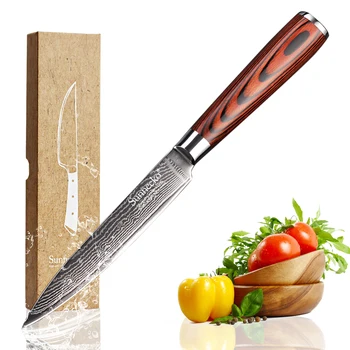 

Sunnecko 5" Utility Knife Japanese VG10 Steel Core Damascus Steel Kitchen Knives Multipurpose Cooking Tool Pakka Wood Handle