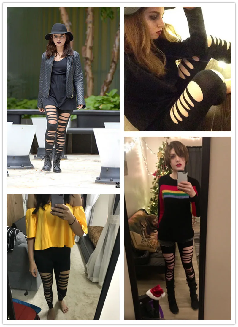 ROMWE/рваные эластичные брюки; сезон весна; черные брюки с вырезами и эластичной резинкой на талии; узкие брюки; женские модные новые тонкие