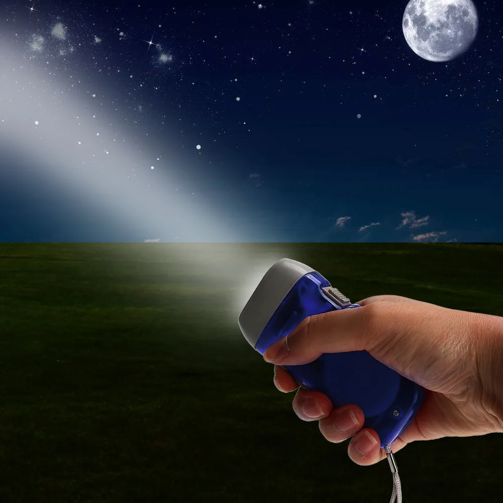 

Hand Battery Free Generator White 3-LED Flashlight - Blue Bicycle Lights