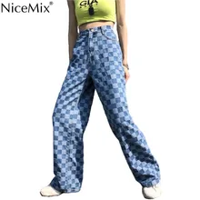 NiceMix пара Harajuku клетчатые мужские прямые брюки женские уличные хип хоп повседневные широкие брюки с карманами женские модные