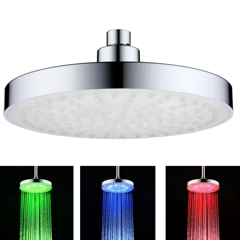 

8 Inch Round Stainless Steel Bathroom RGB LED Lamp Shower Head Temperature Sensor Rainfall Shower Head With Color Changing Wat