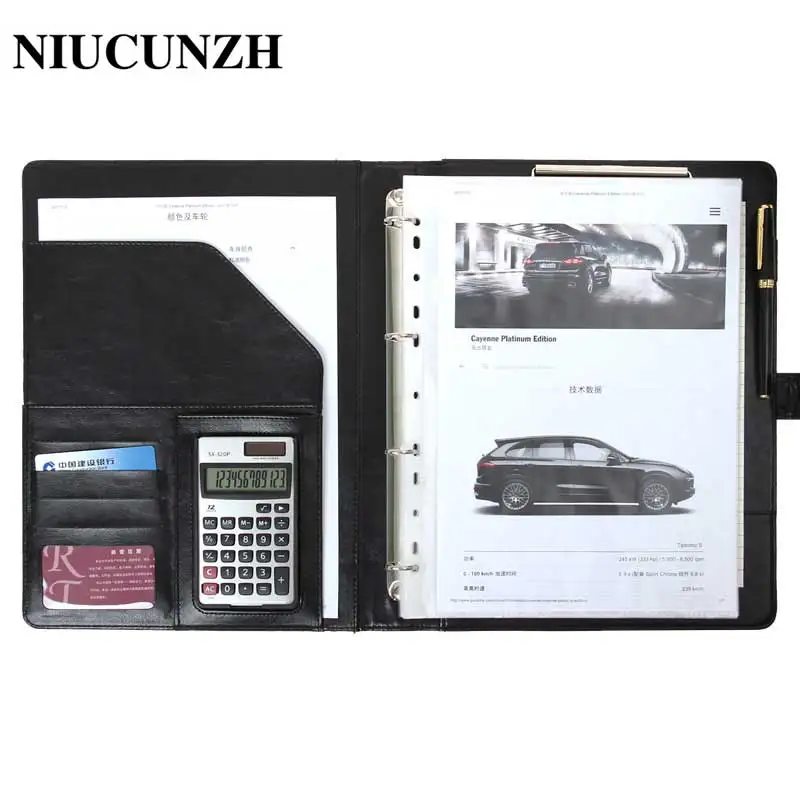 

PU Leather A4 File Folder with Calculator Notebook Briefcase Bag for Documents Business Office Manager Document Pouch Stationery