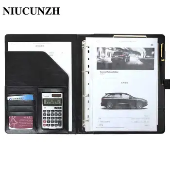 

PU Leather A4 File Folder with Calculator Notebook Briefcase Bag for Documents Business Office Manager Document Pouch Stationery